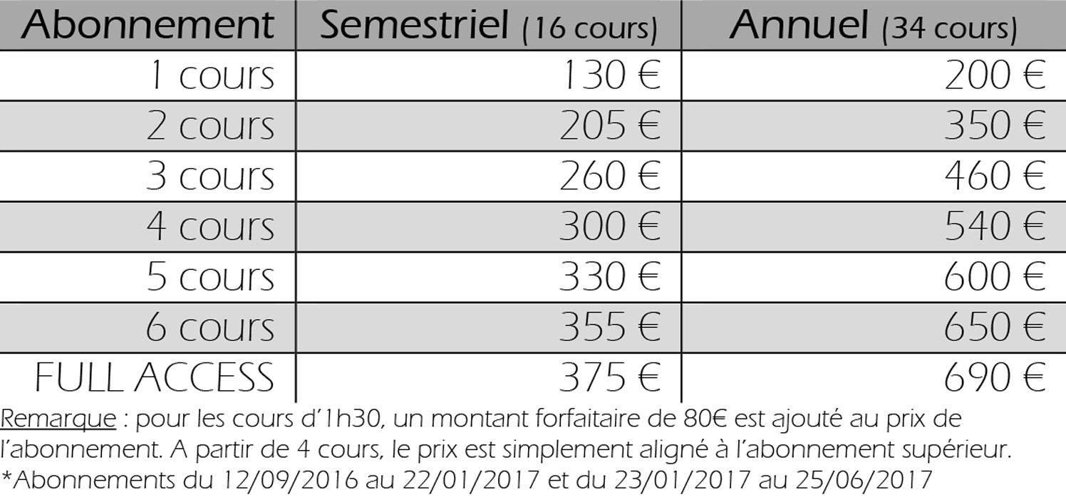 Tarifs1 Tarifs école de danse Bruxelles Woluwe